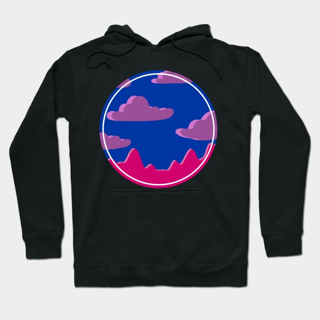 Panorama landscape purple clouds and mountains in a circle (bi flag colors) purple, blue, pink Hoodie by loulou-artifex